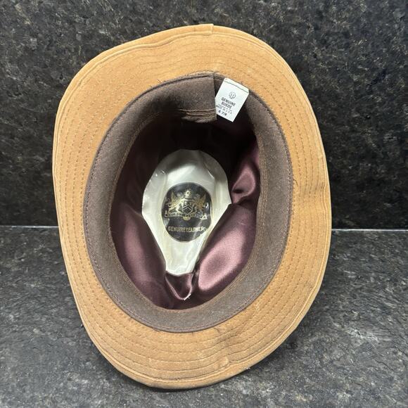 Vintage Leather Suede Fedora Gangster Hat Hipster Western Size 6 7/8 Made In USA - Picture 6 of 8